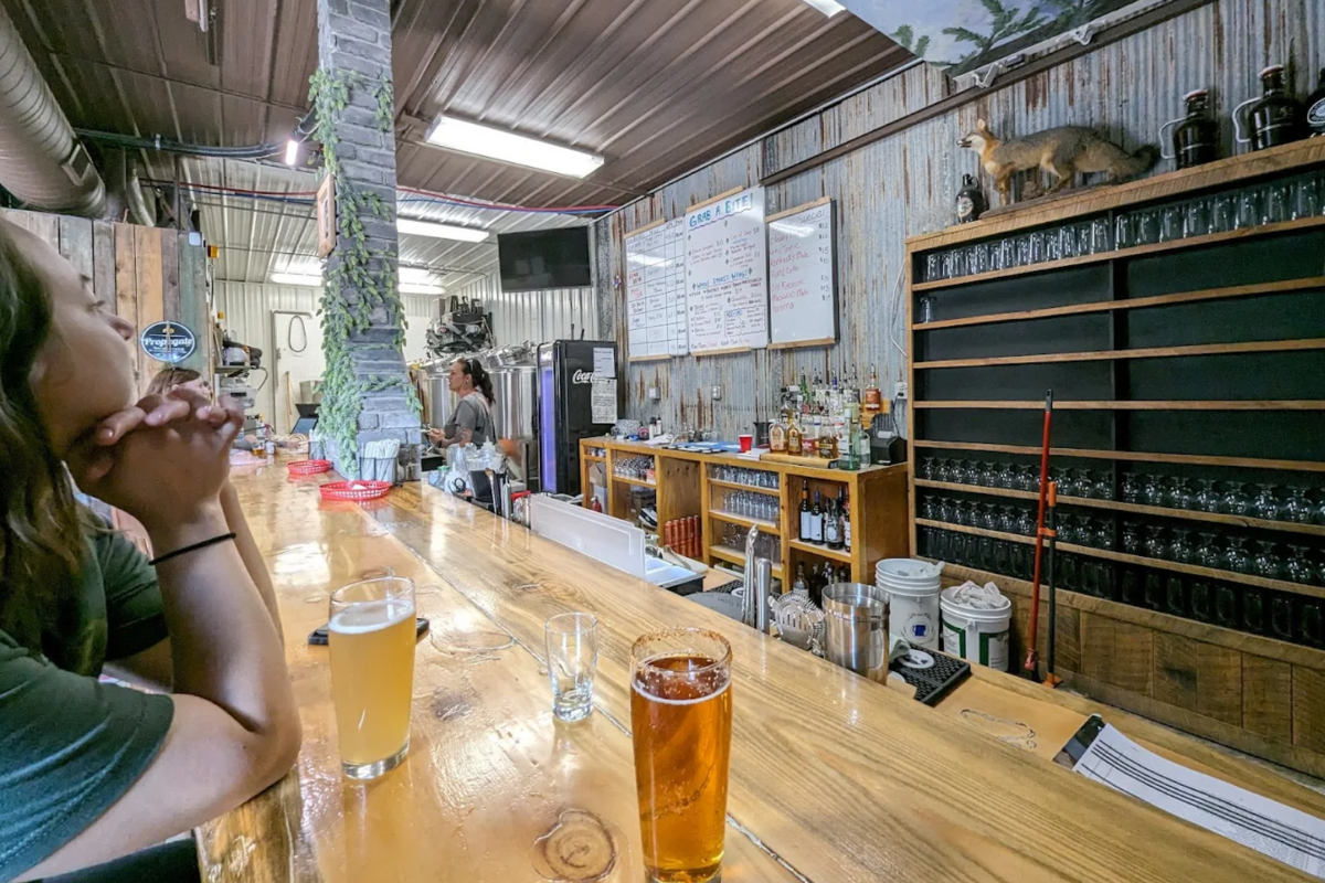 Taproom bar with pints of beer at Craft Mountain Brewing in Bailey